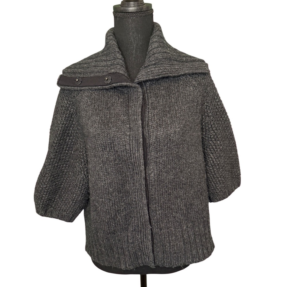 Ann Taylor Gray Alpaca Merino Wool Snap Funnel Neck Cardigan Sweater M